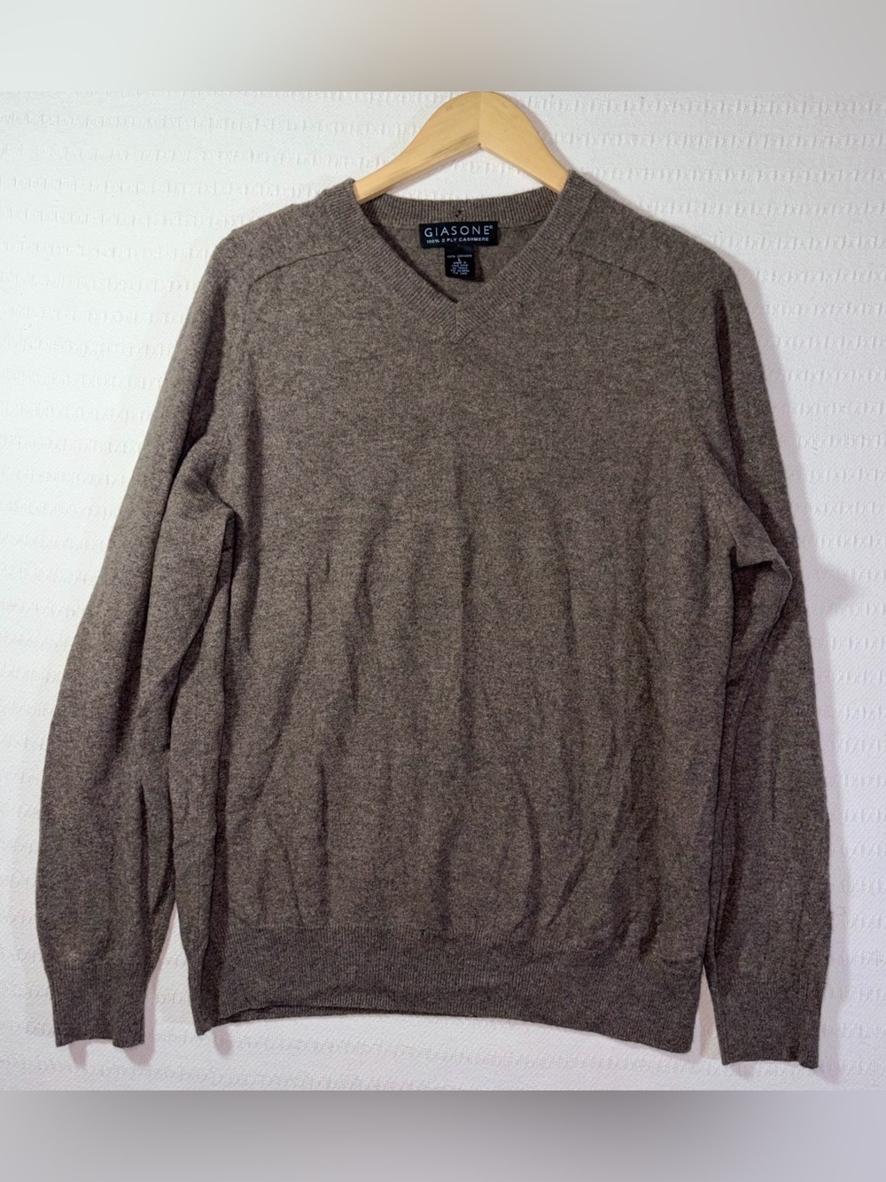 Giasone Men's 100% 2 Ply Cashmere V Neck Pullover Sweater Size L Brown Soft
